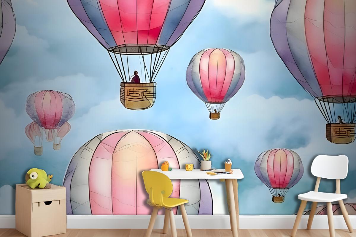 Seamless Pattern With Colorful Hot Air Balloons In The Sky Wallpaper Mural