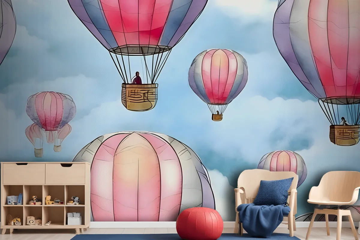 Seamless Pattern With Colorful Hot Air Balloons In The Sky Wallpaper Mural