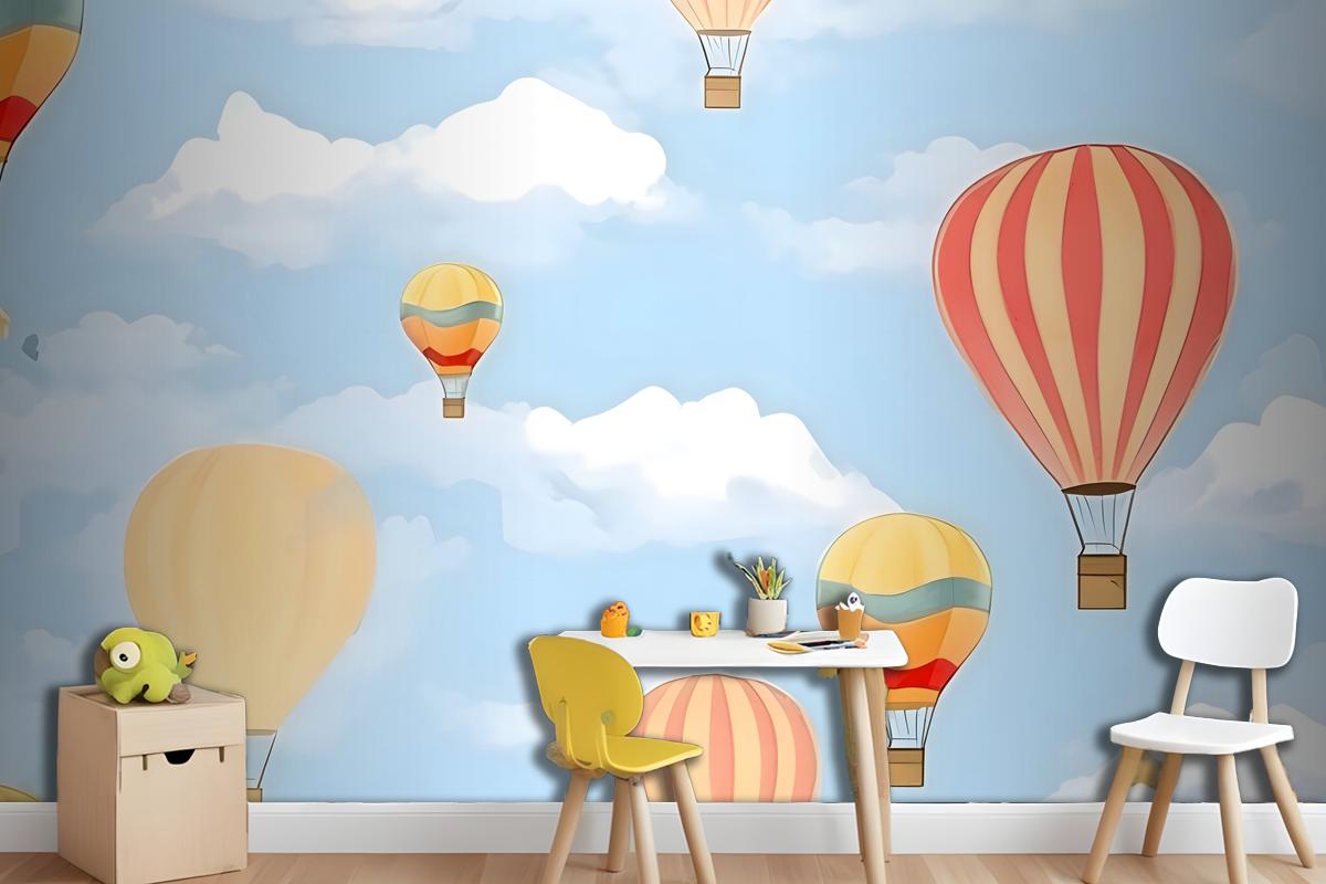 Seamless Pattern With Hot Air Balloons In The Sky Wallpaper Mural