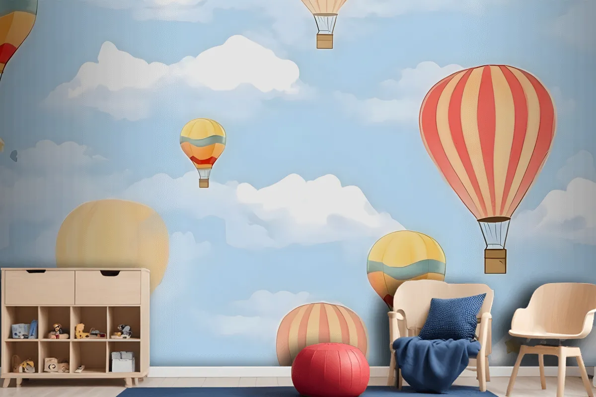 Seamless Pattern With Hot Air Balloons In The Sky Wallpaper Mural