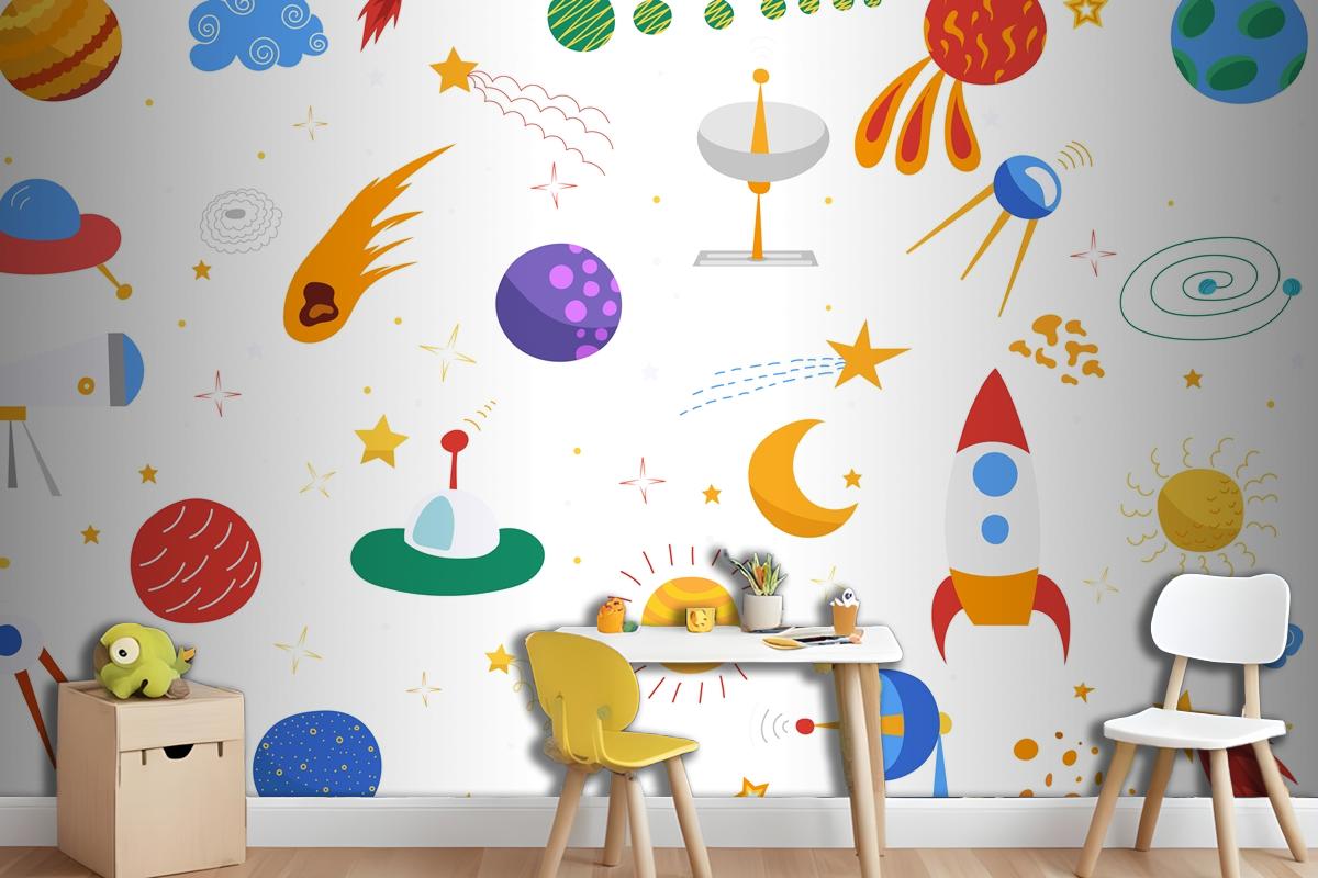 Seamless Space Background Flat Design Isolated Wallpaper Mural