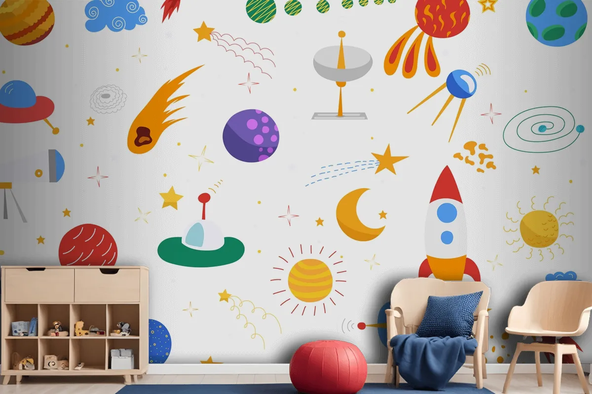 Seamless Space Background Flat Design Isolated Wallpaper Mural