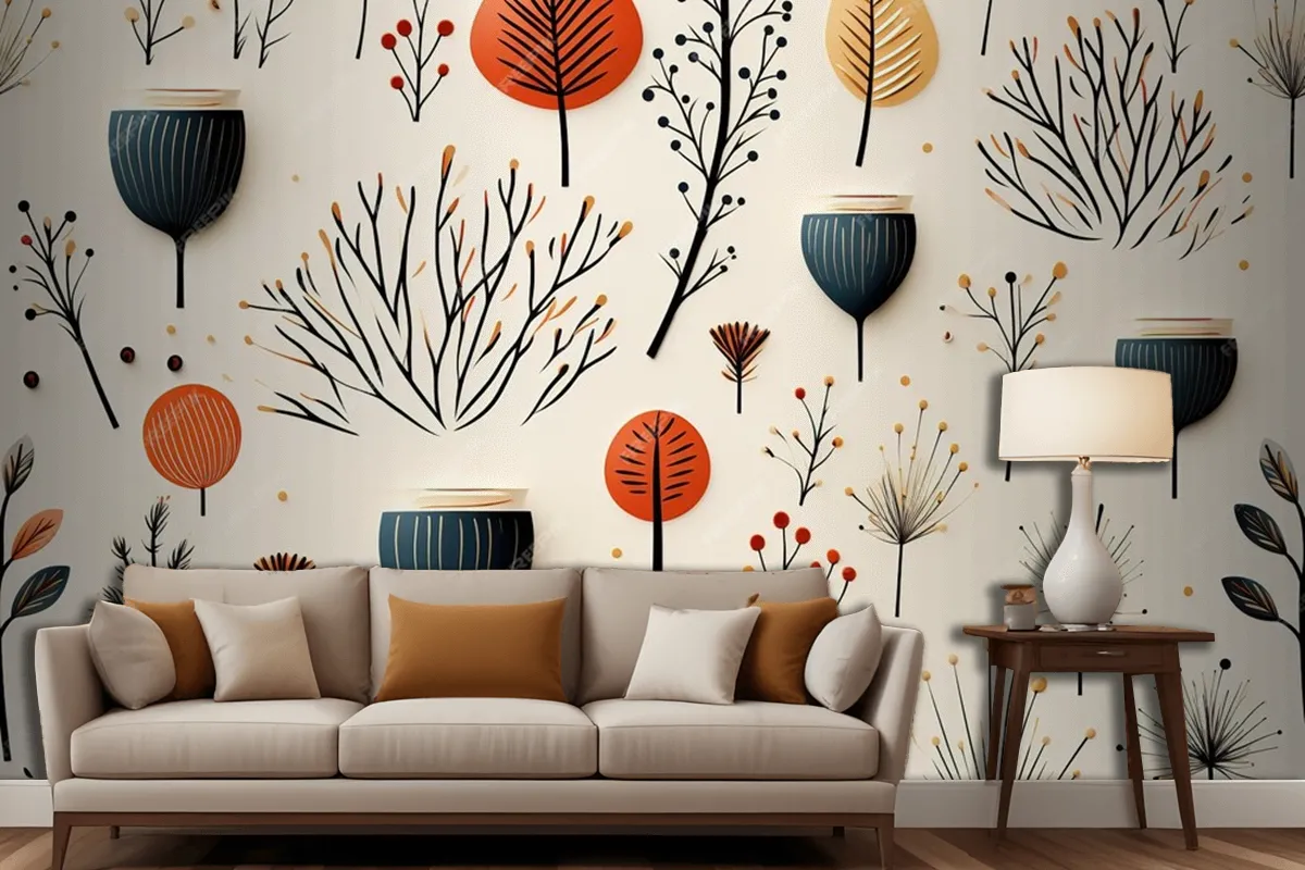 Seamless Watercolor Autumn Christmas Pattern Living Room Wallpaper Mural