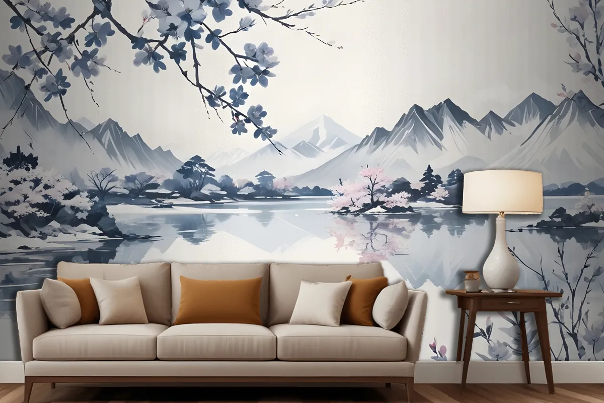 Serene Landscape With Snowcapped Mountains Reflected In A Calm Lake Wallpaper Mural