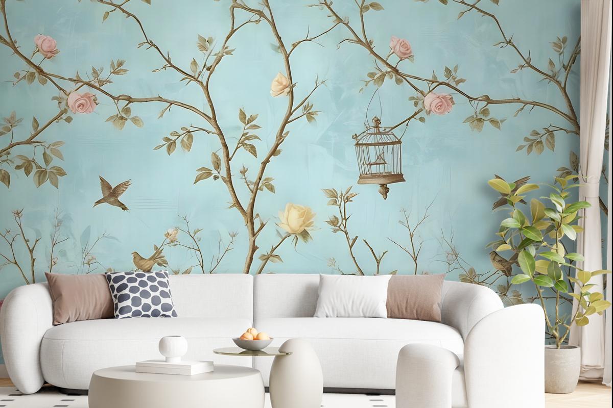 Small Flowers And Birds For Photoural Wallpaper Mural