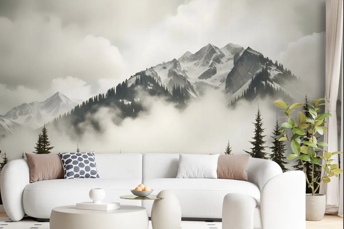 Snowy Mountain Landscape Wallpaper Mural