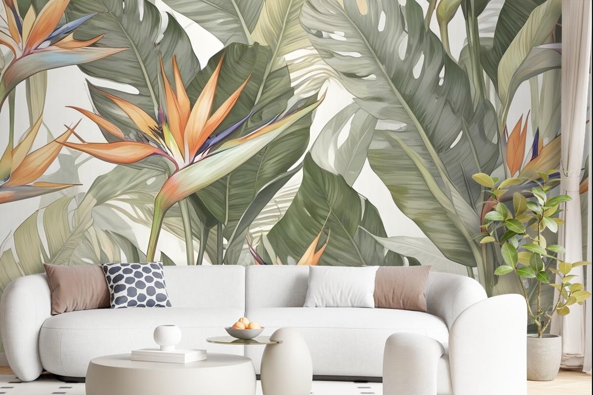 Soft Banana Leaf Pattern Wallpaper Mural