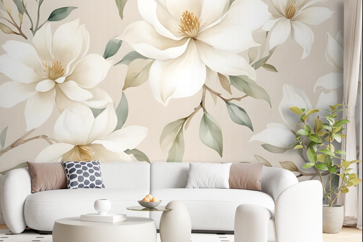 Soft Magnolia Floral Wallpaper Mural