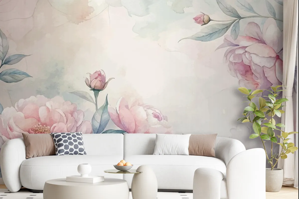 Soft Pastel Floral Watercolor Background Wallpaper Mural