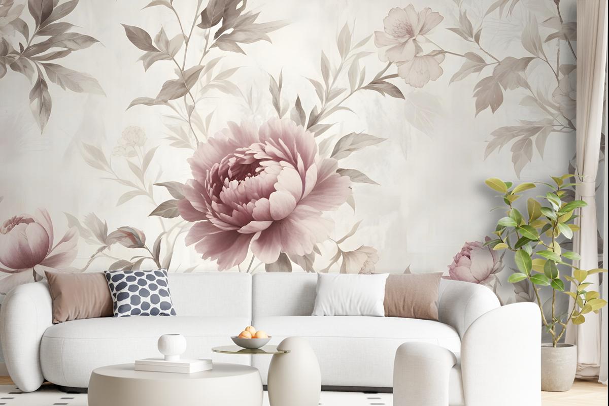 Soft Peony Floral Vintage Wallpaper Mural