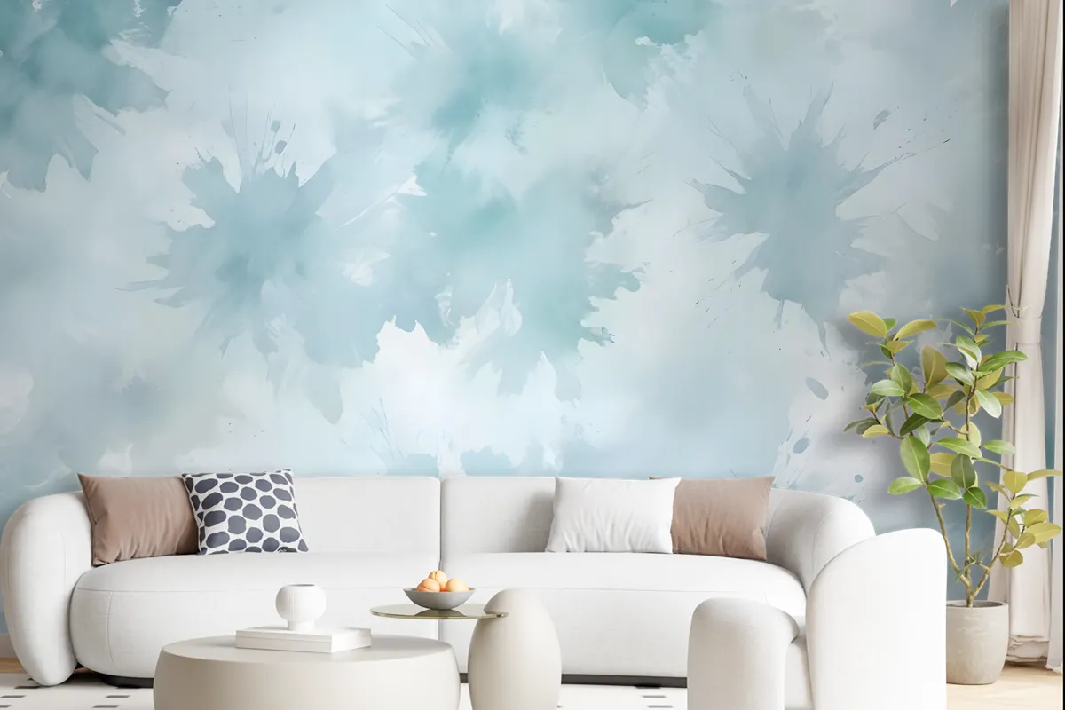 Soft Turquoise Brush Wallpaper Mural