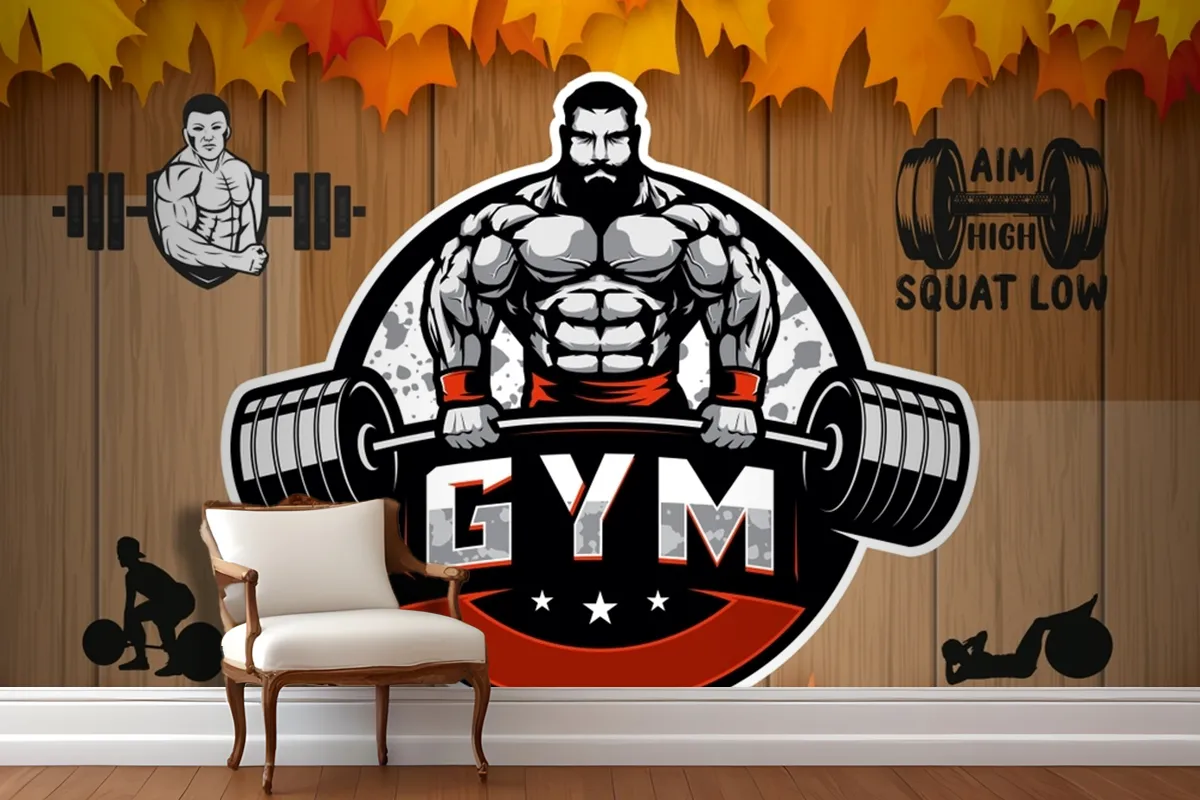 Sonbahar Temalı Gym Halter Spor Salonu Duvar Kağıdı