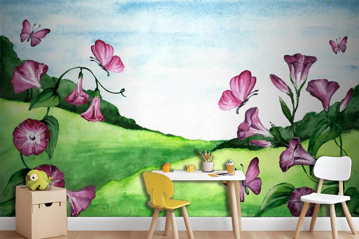 Spring Landscape Girl Wallpaper Mural