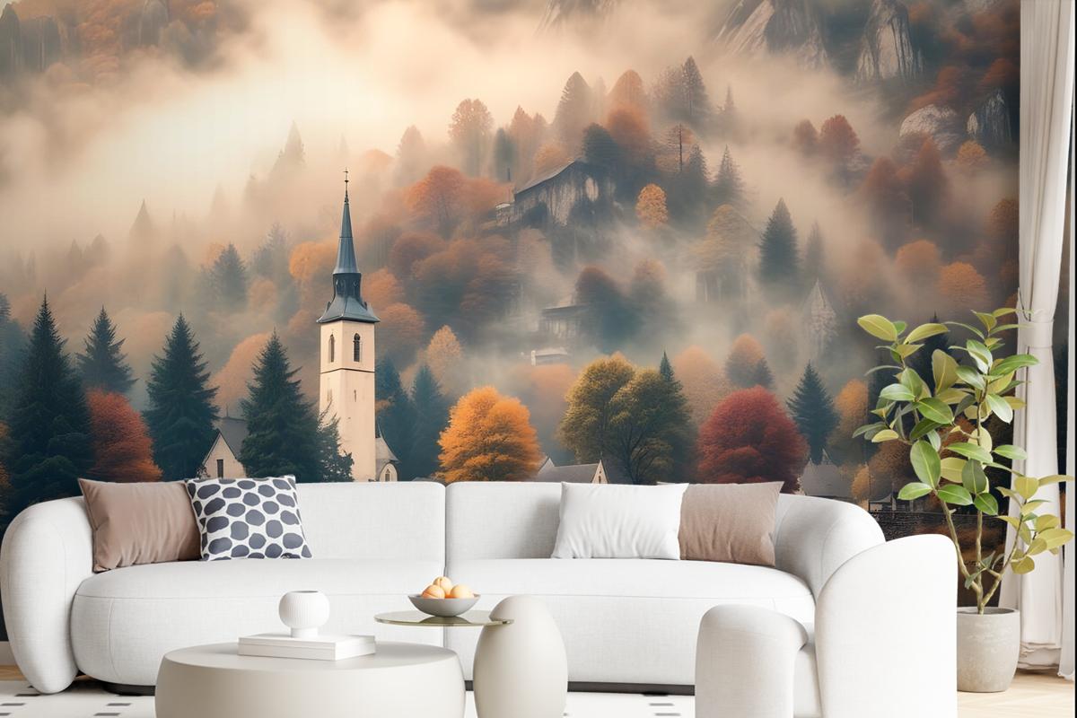 Sunset In Mountain Forest Nature Wallpaper Mural