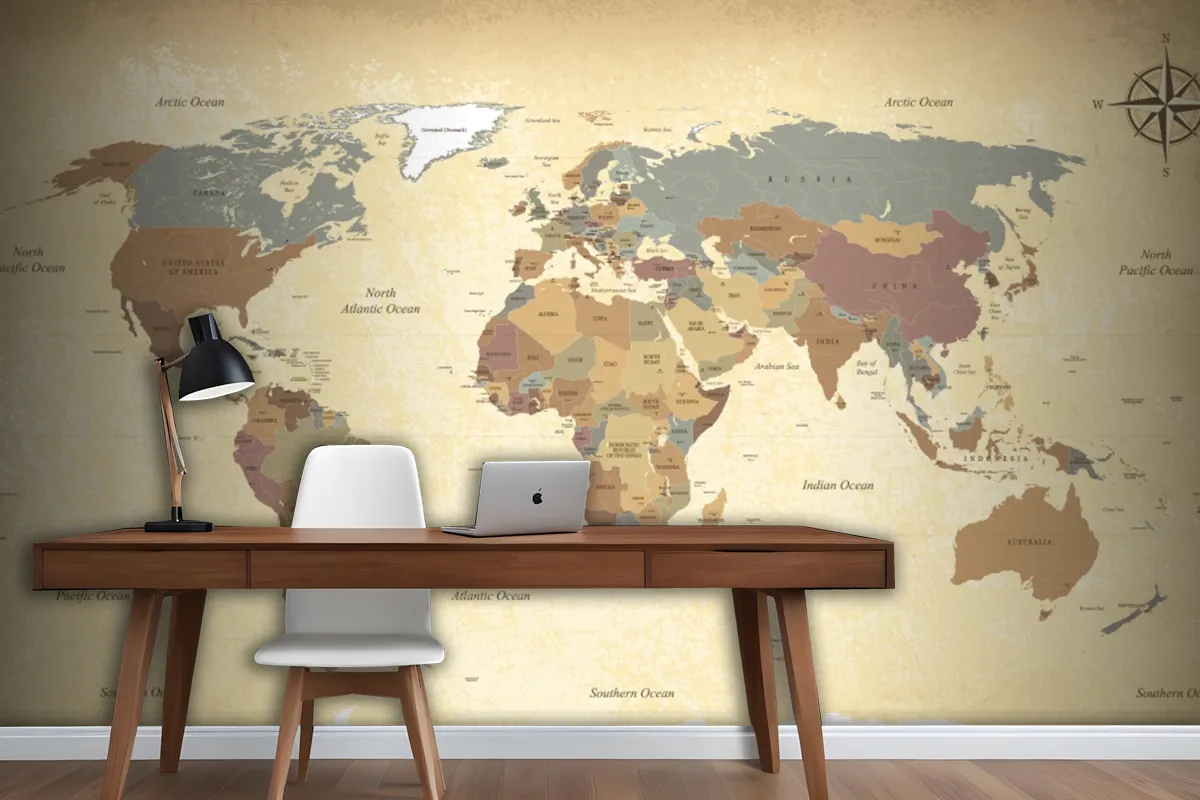 Textured Vintage World Map Wallpaper Mural