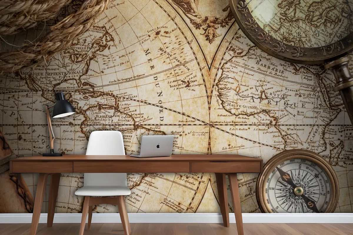 Top Down View Of An Old Fashioned Map Wallpaper Mural