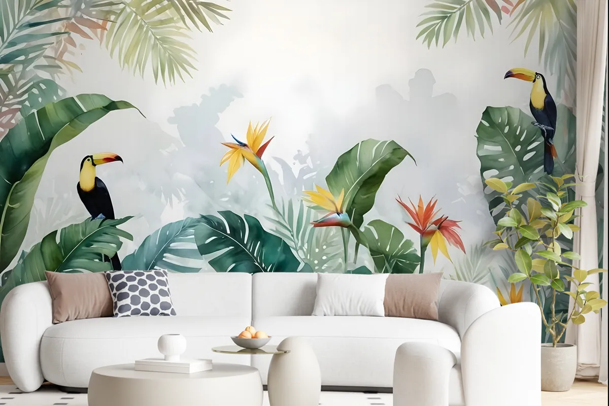 Toucans And Tropical Rainforest Wallpaper Mural