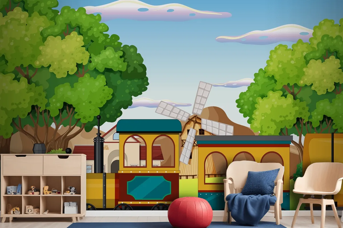 Train With Natural Scene Kids Wallpaper Mural