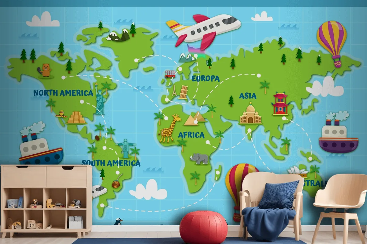 Travel The Globe World Map Kids Wallpaper Mural