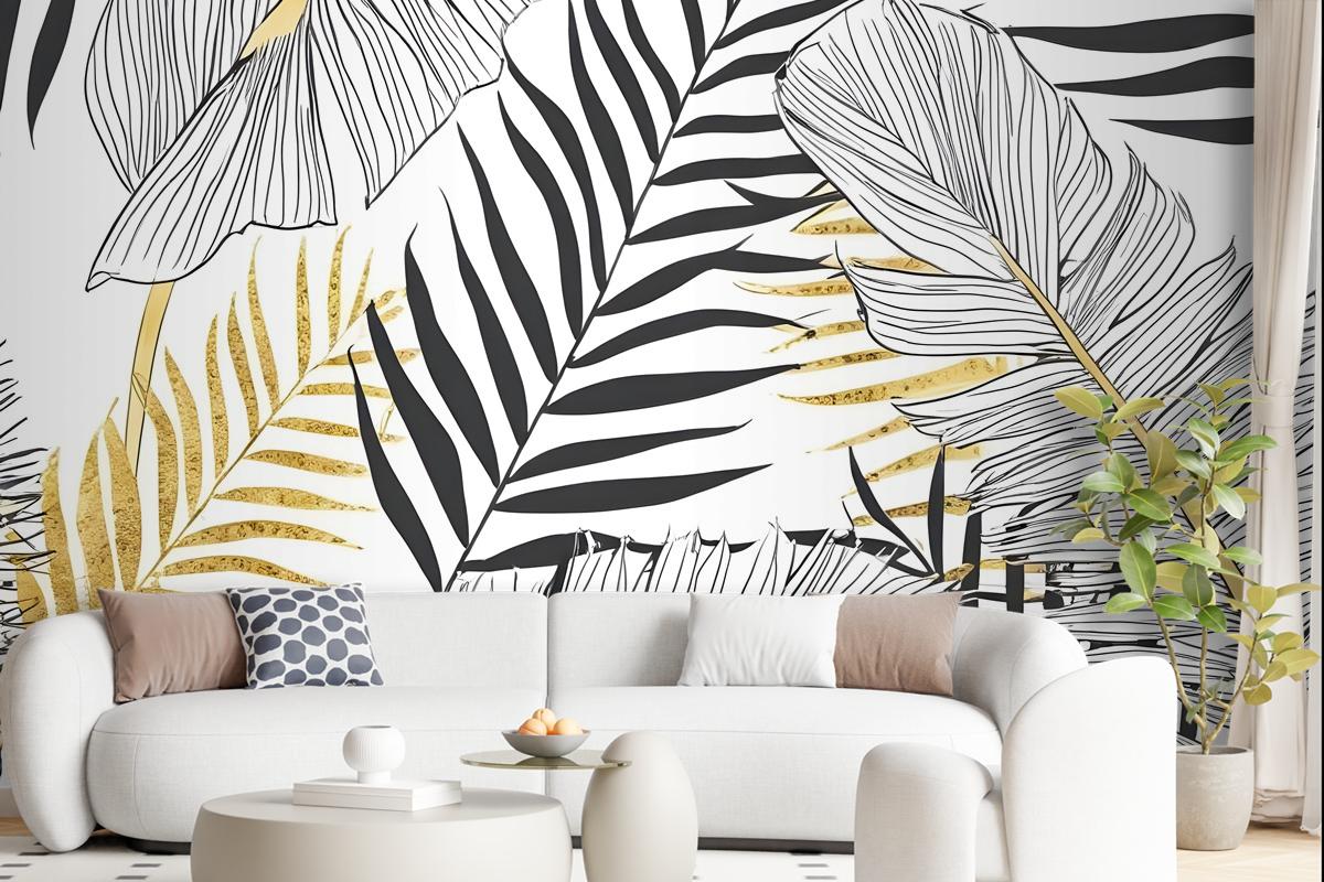 Tropical Golden Leaf Wallpaper Mural