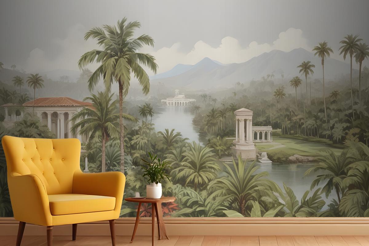 Tropical Landscape With Lush Palm Trees Exotic Plants Wallpaper Mural