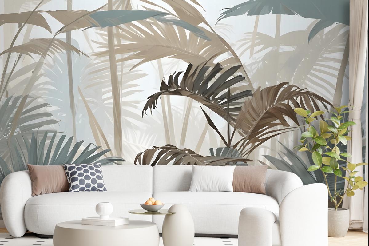 Tropical Leaf Painting With Brush Strokes Wallpaper Mural