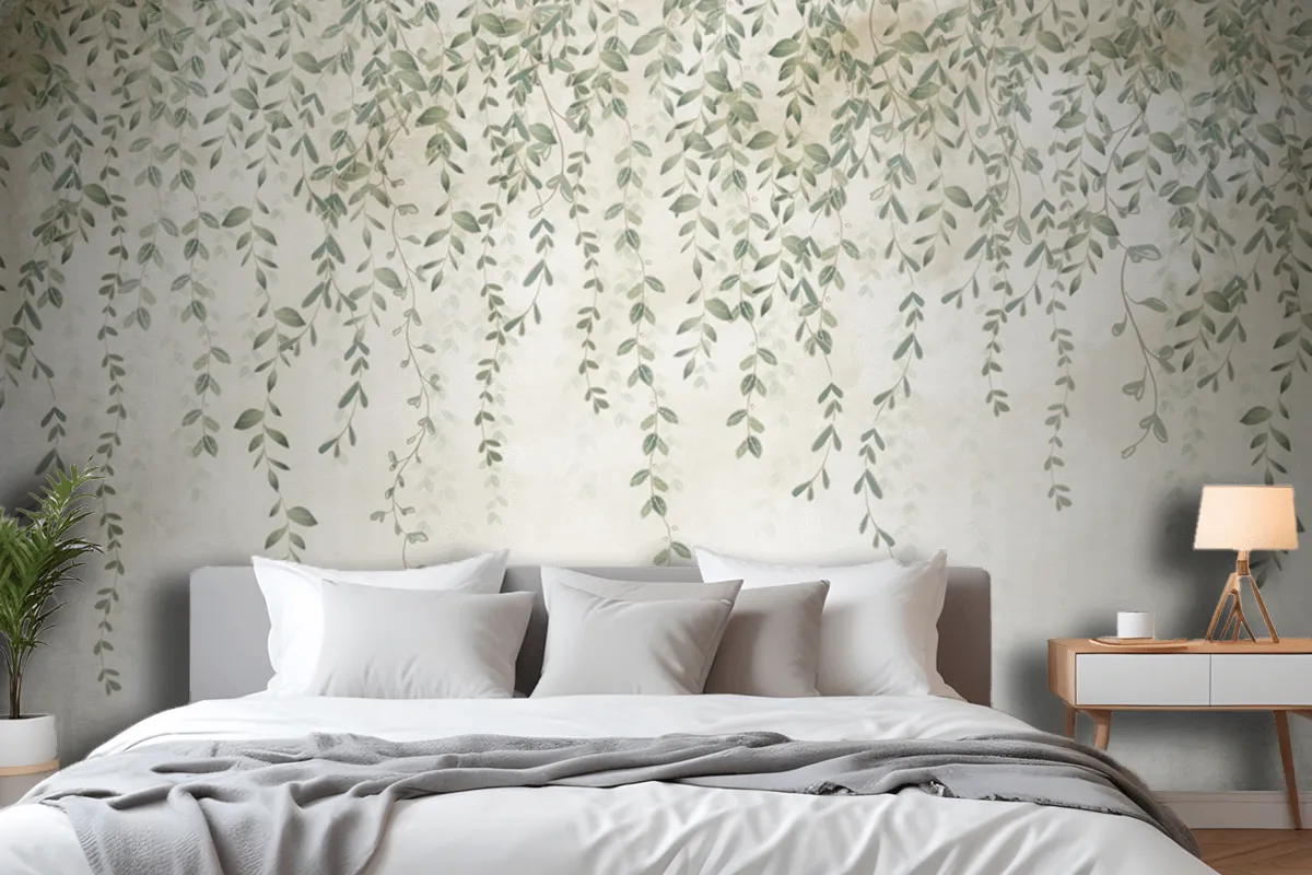 Tropical Leaves Design In Foggy Forest Wallpaper Mural