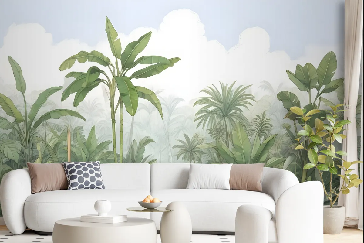 Tropical Rainforest Drawing Art Wallpaper Mural