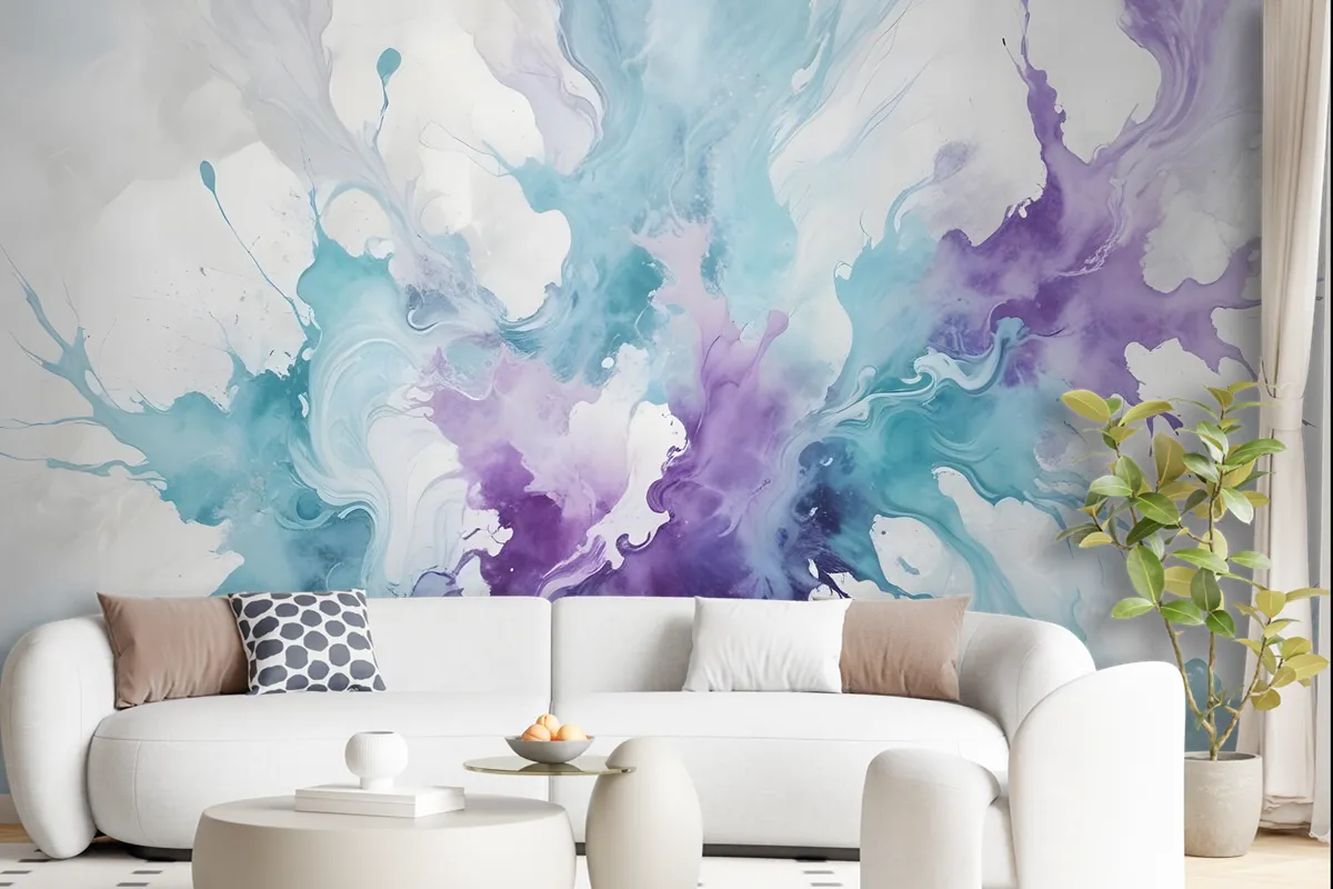 Turquoise Purple Marble Style Brush Wallpaper Mural