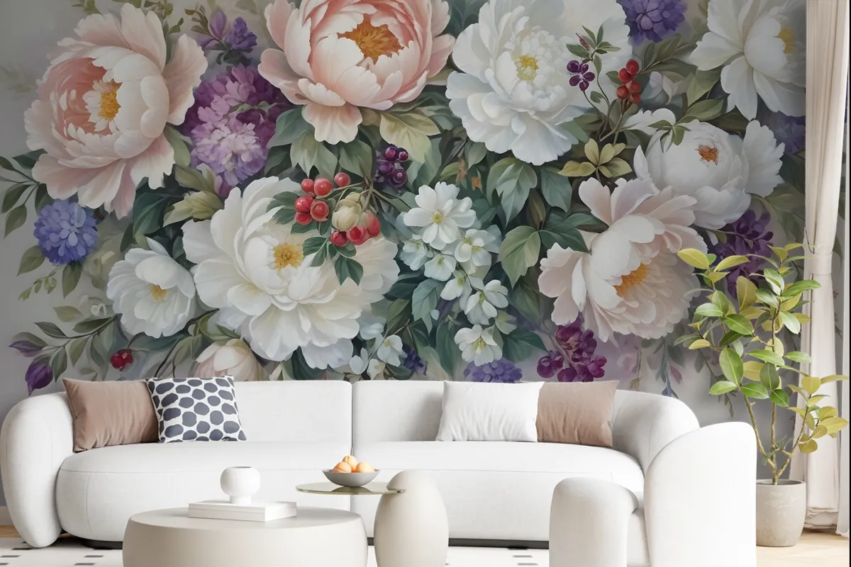 Victorian Vine Floral Bouqet Wallpaper Mural