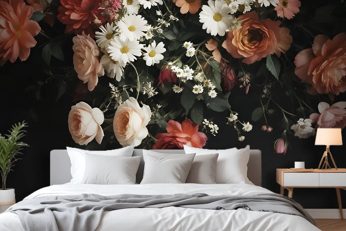 Vintage A Bouquet Of Vibrant Flower Bedroom Wallpaper Mural