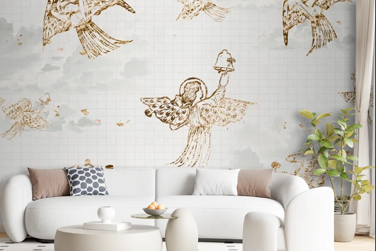 Vintage Angel Pattern Background Wallpaper Mural