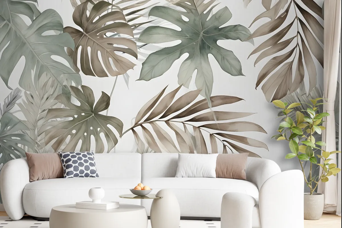 Vintage Banana And Palm Leaves Wallpaper Mural