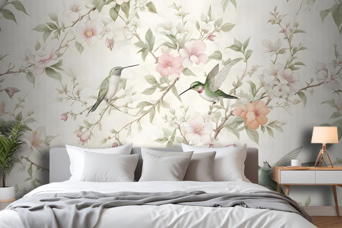 Vintage Blossoms With Birds Wallpaper Mural