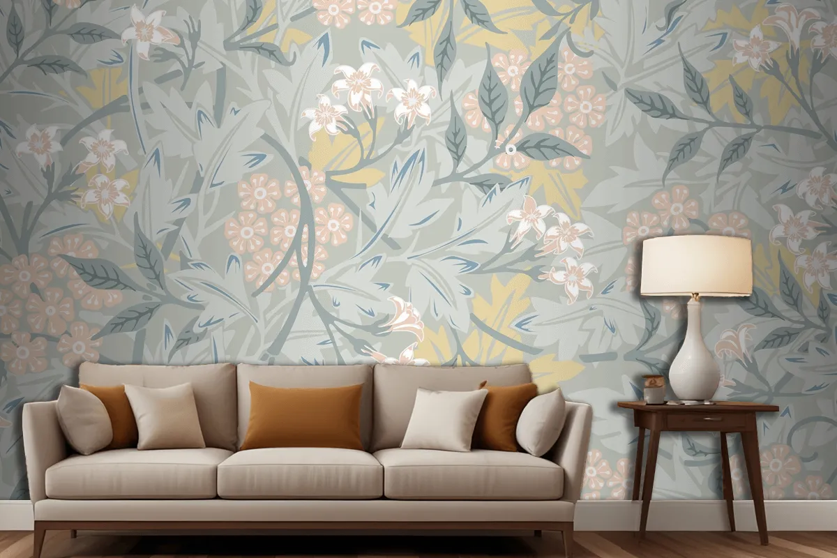 Vintage Botanic Design Living Room Wallpaper Mural