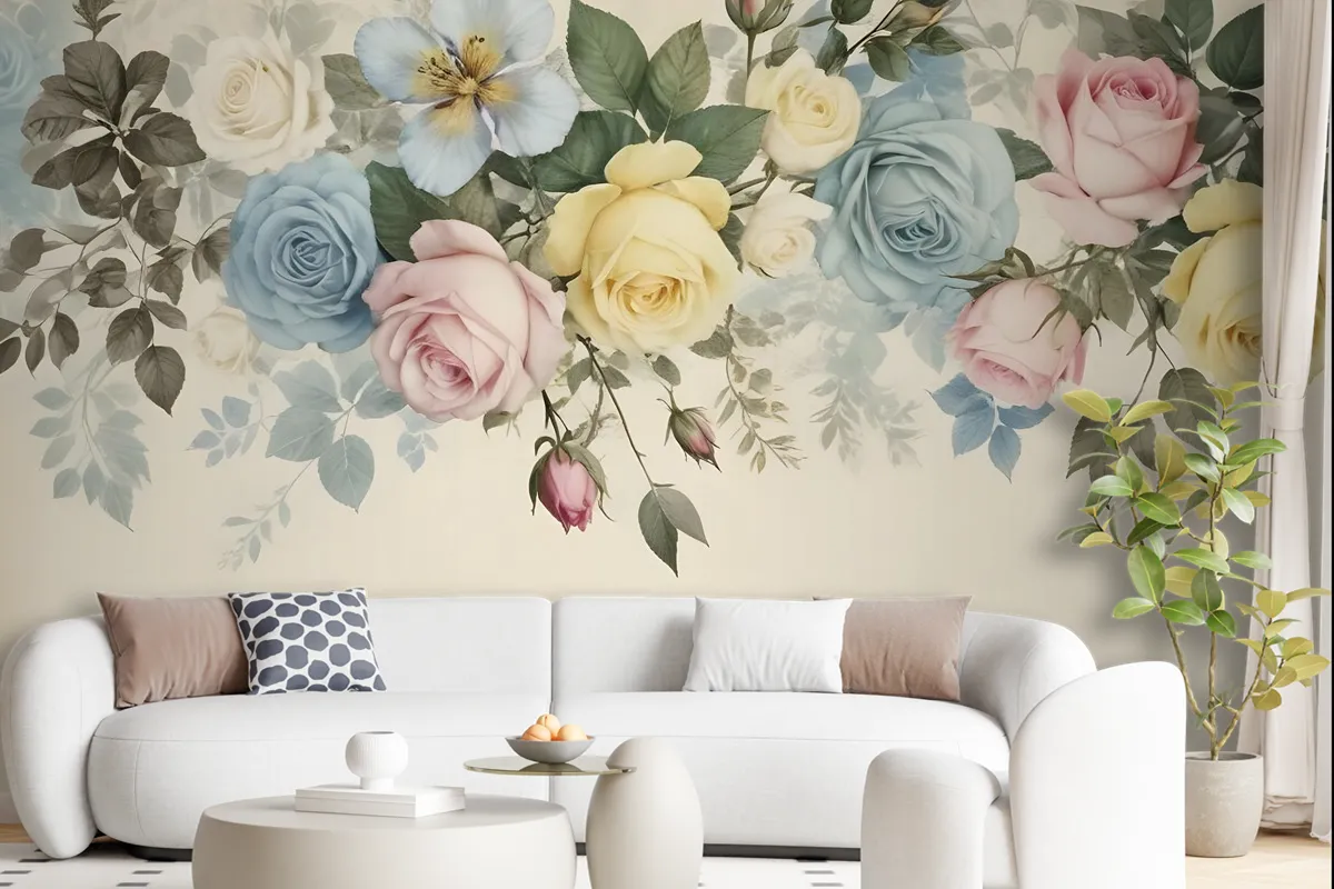 Vintage Colorful Floral Wallpaper Mural