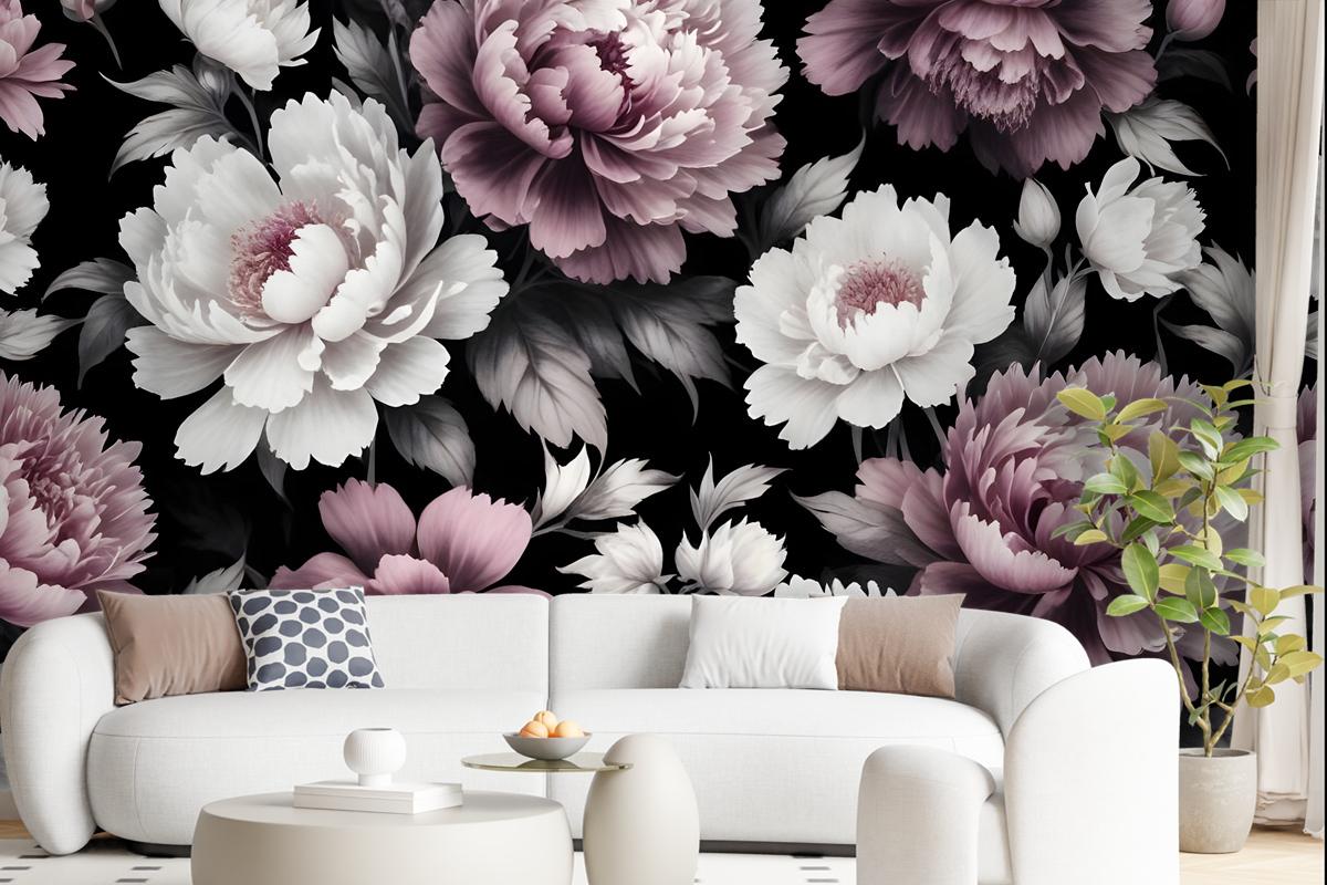 Vintage Dark Large Peony Flower Wallpaper Mural