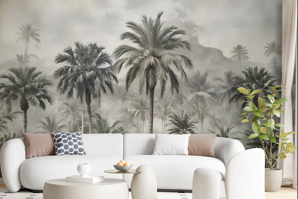 Vintage Exotic Landscape With Wild Leopard Wallpaper Mural