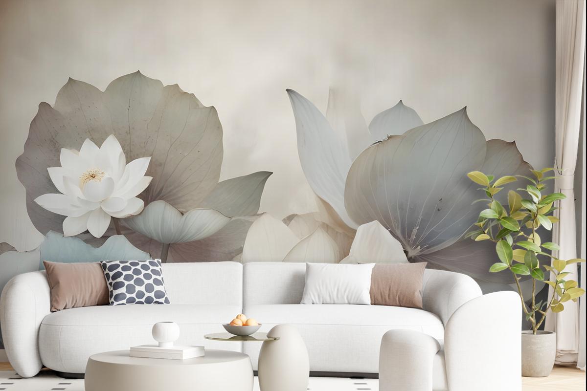 Vintage Floral With Retro Lotus Leaf Wallpaper Mural