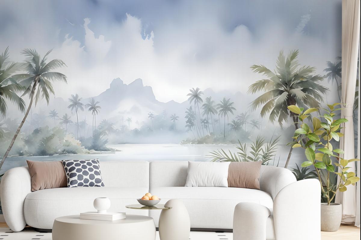 Vintage Forest With Lakescape Wallpaper Mural