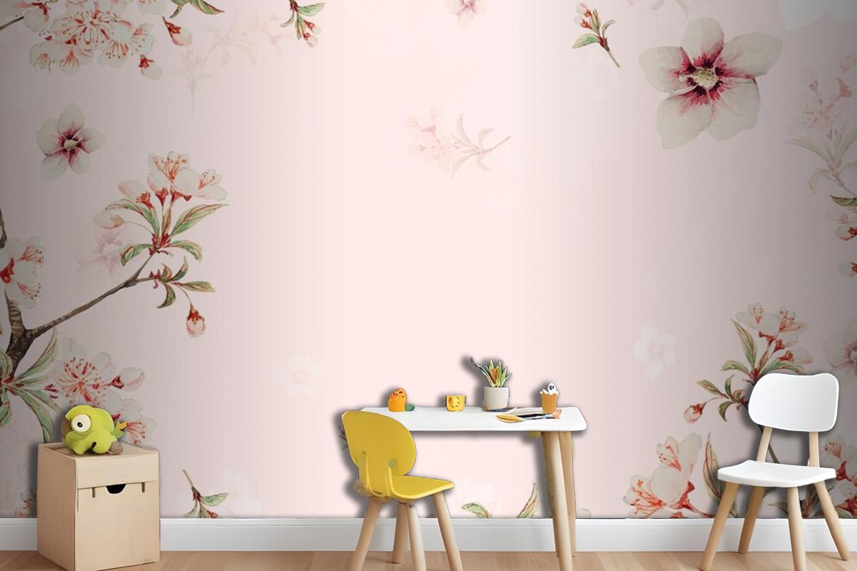 Vintage Japanese Floral Background Peach Blossoms Wallpaper Mural