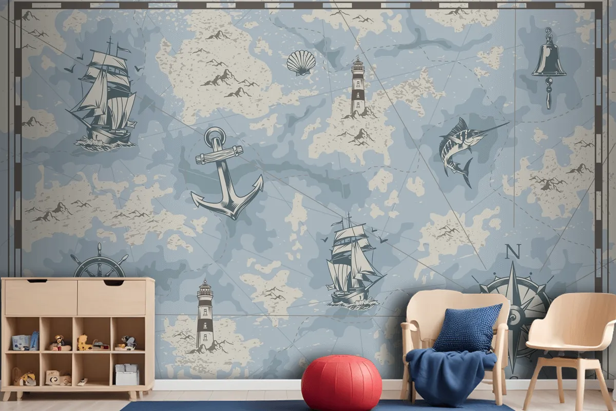 Vintage Nautical Old Map Wallpaper Mural