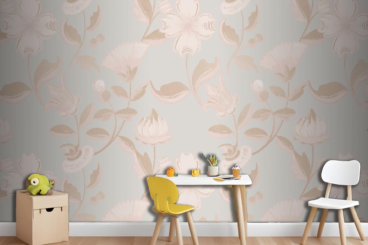 Vintage Neutral Floral Pattern Wallpaper Mural