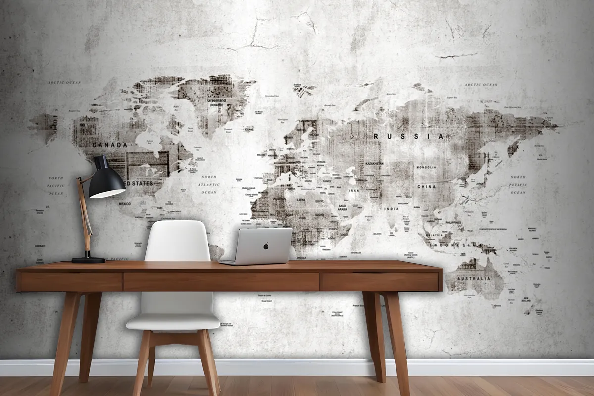 Vintage Old World Map Aged Newspaper Texture Wallpaper Mural