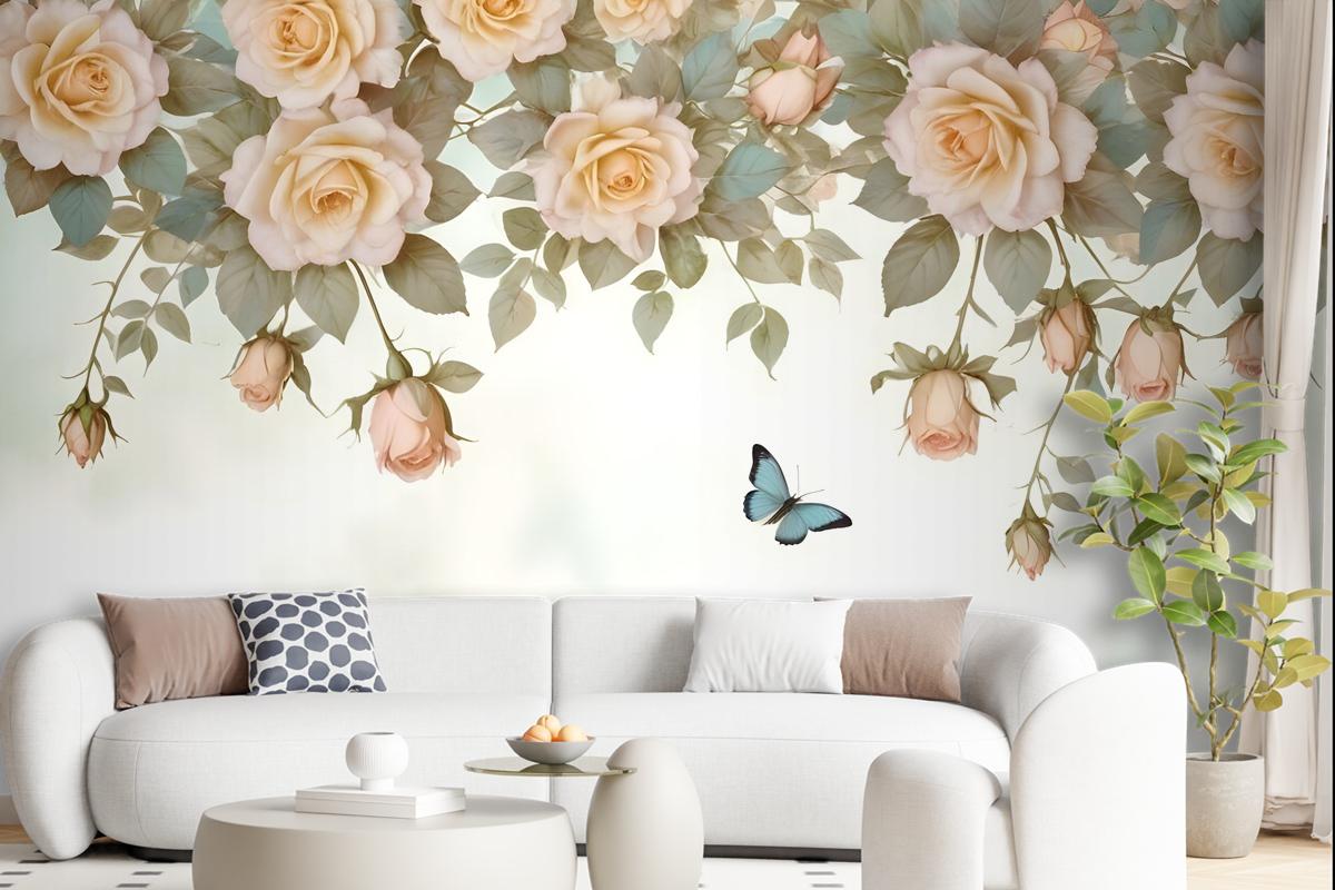 Vintage Orange Roses Wallpaper Mural