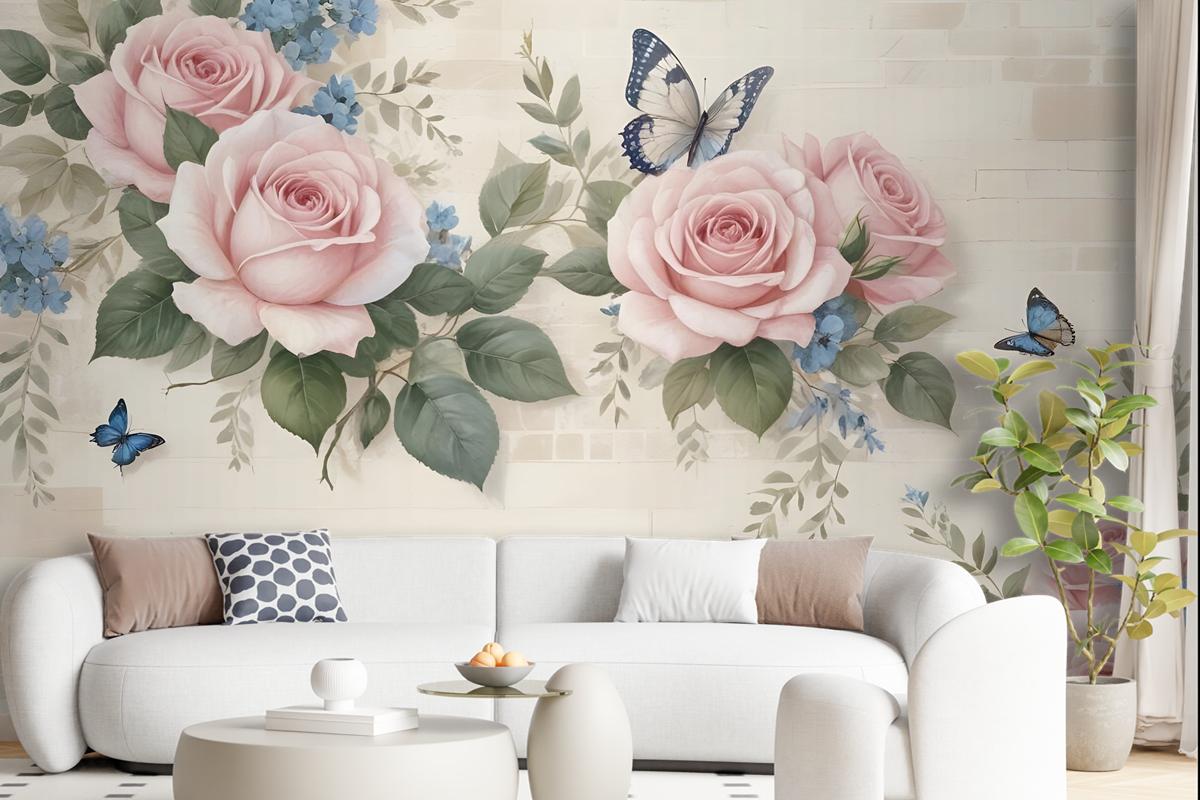 Vintage Pastel Pink Floral Wallpaper Mural