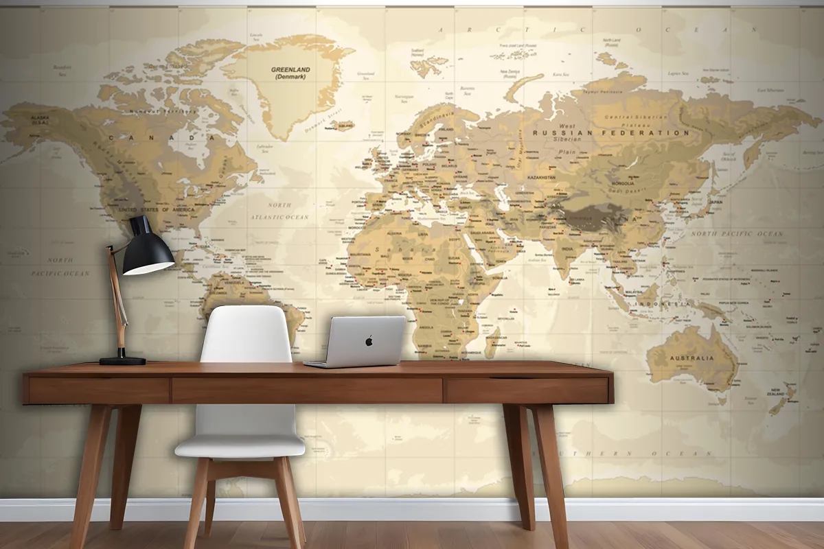 Vintage Physical World Map Wallpaper Mural