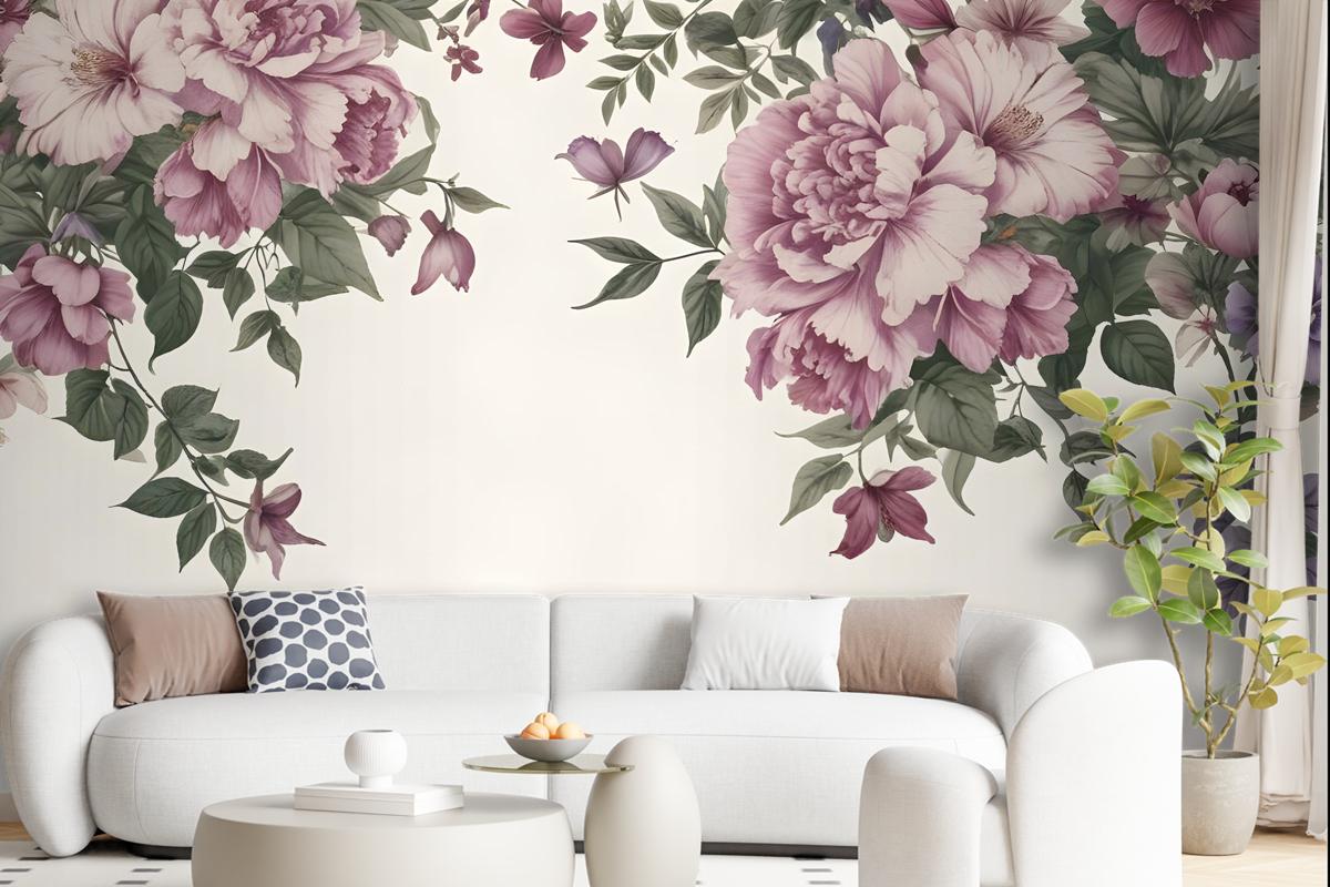 Vintage Pink Floral Art Wallpaper Mural