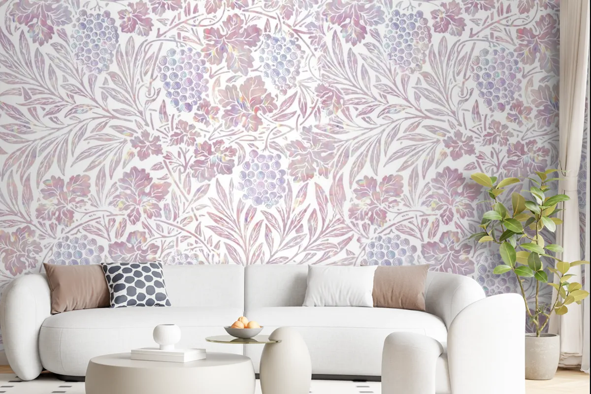 Vintage Pink Floral Holographic Wallpaper Mural