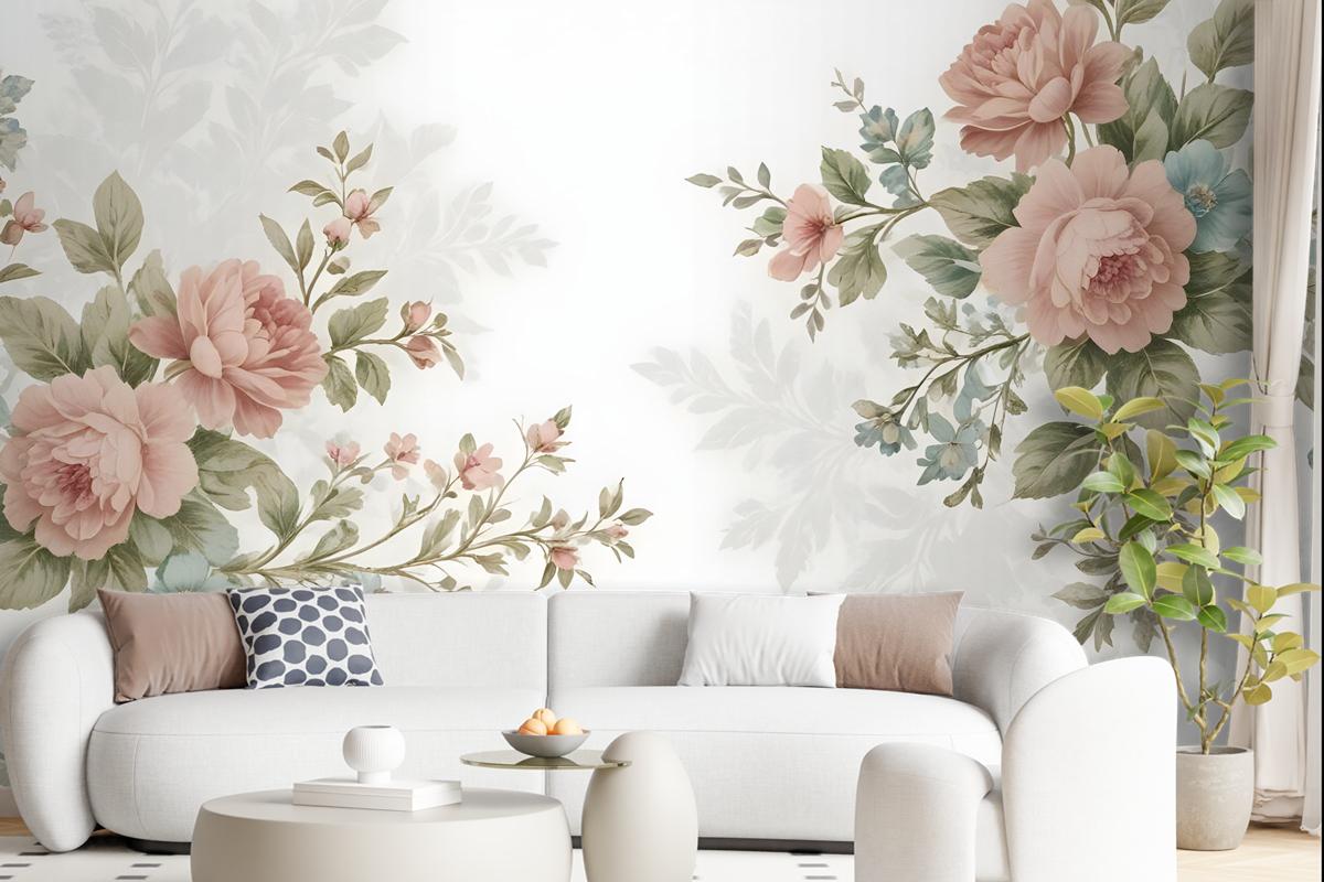 Vintage Pink Flowers Wallpaper Mural